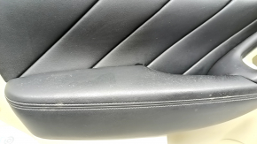 Infiniti Q50 14-20 front left door panel, beige, black leather insert, black leather armrest, wood molding, gray molding, with handle, scratch, needs cleaning