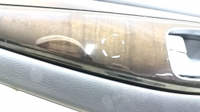 Infiniti Q50 14-20 rear left door panel, beige, armrest and insert, beige leather, wood molding, gray molding, with handle, scratches, needs cleaning