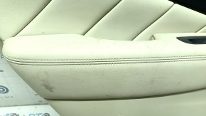 Infiniti Q50 14-20 rear left door panel, beige, armrest and insert, beige leather, wood molding, gray molding, with handle, scratches, needs cleaning