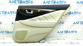 Door trim panel rear right Infiniti Q50 14-20 beige, armrest and insert beige leather, molding under the tree, gray molding, with handle, tear