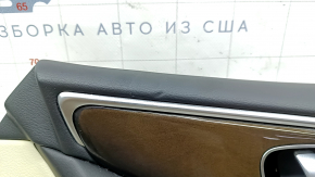 Infiniti Q50 14-20 front right door panel, beige, armrest and insert, beige leather, wood molding, gray molding, with handle, dented
