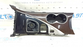 Infiniti Q50 17-20 center console trim with cup holders, wood grain, glossy black, with pocket, with cover, scratches