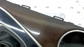 Infiniti Q50 17-20 center console trim with cup holders, wood grain, glossy black, with pocket, with cover, scratches