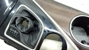 Infiniti Q50 17-20 center console trim with cup holders, wood grain, glossy black, with pocket, with cover, scratches