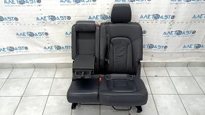 Rear seats, 2nd row, left, Audi Q7 4L 10-15 with seat belt, heated, black leather, dents, scratches, needs cleaning, worn seat belt, missing button cover