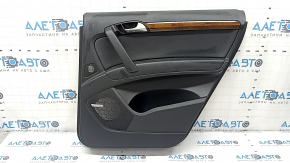 Rear right door panel assembly for an Audi Q7 4L 10-15, black with black leather insert, plastic armrest, glossy wood molding, BOSE, with backlighting, broken mount, dent, scratches