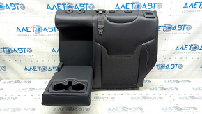Rear seat, 2nd row, upper left, Jeep Compass 19-21, leather + cloth, black, white and brown stitching, with belt and armrest, dented leather