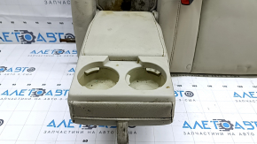 Rear row of seats, upper left part, Ford Fusion mk5 17-20, gray leather, perforated, Titanium, with belt and armrest, dented, needs cleaning