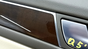 Rear left door panel assembly for Audi Q5 8R 09-17, brown with beige leather insert, leather armrest, glossy wood molding, Premium Plus, Bang & Olufsen, scratches