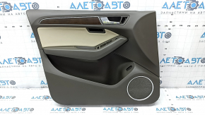 Front left door panel assembly for Audi Q5 8R 09-17, brown with beige leather insert, leather armrest, glossy wood molding, with seat memory, Premium Plus, Bang & Olufsen, broken