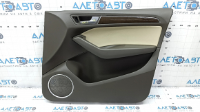 Front right door panel assembly for Audi Q5 8R 09-17, brown with beige leather insert, leather armrest, glossy wood molding, Premium Plus, Bang & Olufsen, crepe break, scratches