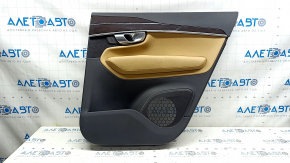 Door trim panel, rear right, Volvo XC90 16-22, black leather, beige leather insert, beige leather armrest, without curtain, with wood trim, scratches, dents