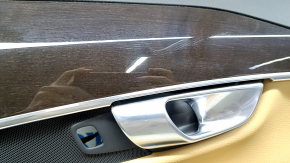 Door trim panel, rear right, Volvo XC90 16-22, black leather, beige leather insert, beige leather armrest, without curtain, with wood trim, scratches, dents