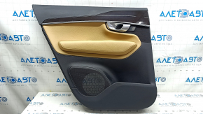 Door trim, rear left, Volvo XC90 16-22, black leather, beige leather insert, beige leather armrest, without curtain, with wood trim, scratches, bumper