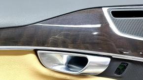 Door trim, front left, Volvo XC90 16-22, black leather, beige leather insert, beige leather armrest, without curtain, with wood trim, scratches, needs cleaning