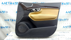 Door trim panel, front right, Volvo XC90 16-22, black leather, beige leather insert, beige leather armrest, without curtain, with wood trim, scratches