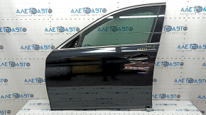 Front left door assembly BMW 5 G30 17-23 keyless, black 668, scratches on molding, bent molding