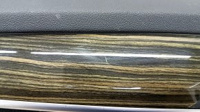 Front left door panel assembly BMW 5 G30 17-23 black leather, armrest and insert black leather, molding under the wood gloss, under the memory, scratches, handle came loose, tears