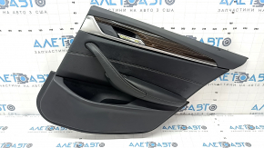 Rear right door panel assembly BMW 5 G30 17-22 black leather, armrest and insert black leather, wood-like molding glossy, tears