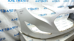 Front bumper bare Hyundai Sonata 11-15 hybrid, white, scratches, broken fasteners