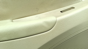 Rear left door panel for Hyundai Sonata 13-15, beige with beige leather insert, perforated, beige leather armrest, glossy gray molding, with handle, dented, needs cleaning