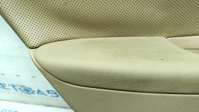 Rear left door panel for Hyundai Sonata 13-15, beige with beige leather insert, perforated, beige leather armrest, glossy gray molding, with handle, dented, needs cleaning