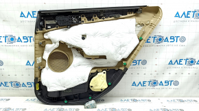 Rear left door panel for Hyundai Sonata 13-15, beige with beige leather insert, perforated, beige leather armrest, glossy gray molding, with handle, dented, needs cleaning