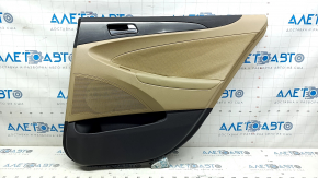 Rear right door panel for Hyundai Sonata 13-15, beige with beige leather insert, perforated, beige leather armrest, glossy gray molding, with handle, for cleaning