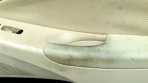Front right door panel for Hyundai Sonata 11-15, beige with beige leather insert, perforation, beige leather armrest, glossy gray molding, infinity, with handle, scratches, needs cleaning