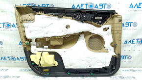 Front right door panel for Hyundai Sonata 11-15, beige with beige leather insert, perforation, beige leather armrest, glossy gray molding, infinity, with handle, scratches, needs cleaning