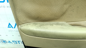 Front left door panel for Hyundai Sonata 11-15, beige with beige leather insert, perforation, beige leather armrest, glossy gray molding, infinity, with handle, scratches, needs cleaning