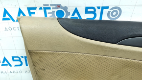 Front left door panel for Hyundai Sonata 11-15, beige with beige leather insert, perforation, beige leather armrest, glossy gray molding, infinity, with handle, scratches, needs cleaning