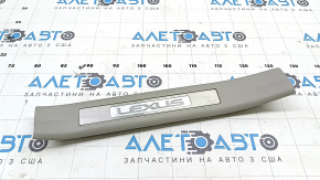 Illuminated rear left door sill plate for Lexus RX300 RX330 RX350 RX400h 04-08, gray, illuminated, with chrome trim, scratches