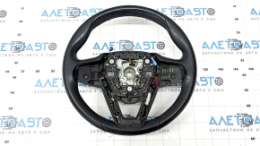 The steering wheel is bare, BMW 5 G30 17-22, black leather, Sport, heated, with a signal plate, under the paddle shifters, peeling, needs cleaning, scratches