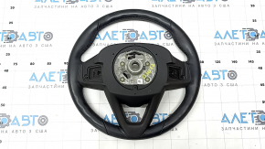 The steering wheel is bare, BMW 5 G30 17-22, black leather, Sport, heated, with a signal plate, under the paddle shifters, peeling, needs cleaning, scratches