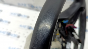 The steering wheel is bare, BMW 5 G30 17-22, black leather, Sport, heated, with a signal plate, under the paddle shifters, peeling, needs cleaning, scratches