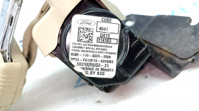 Rear left seat belt, dual, with pyrotechnic insert, Ford Fusion mk5 13-16, beige, dry-cleanable, worn