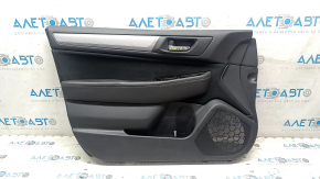Subaru Legacy 15-18 front left door panel, black with black cloth insert, black leather armrest, gray molding, scratches