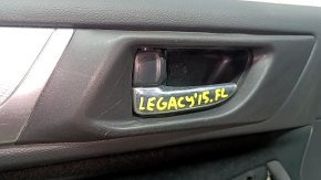 Subaru Legacy 15-18 front left door panel, black with black cloth insert, black leather armrest, gray molding, scratches