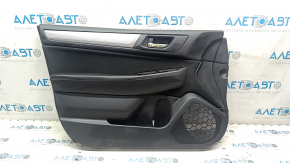 Subaru Legacy 15-18 front left door panel, black with black cloth insert, black leather armrest, gray molding, scratches