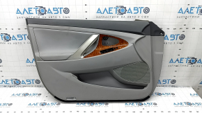 Front left door panel for Toyota Camry v40, gray, gray leather armrest, wood insert, no controls, whitened plastic, worn, needs cleaning