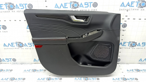 Black front left door panel for Ford Escape MK4 2023-2024, St-line, with handle, black leather armrest with red stitching, black glossy carbon fiber molding, scratches, dents
