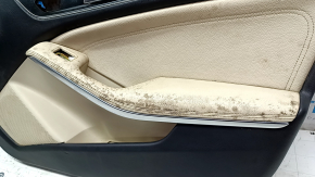 Front right door trim card Mercedes CLA 14-19 black with beige leather insert, leather armrest, chrome molding, dry-cleanable, dented