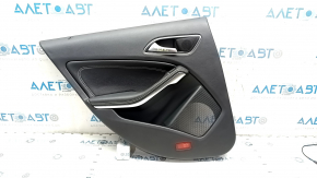 Door trim, rear left, Mercedes CLA 14-19, black with black leather insert, black leather armrest, gray molding, bumpers, dented