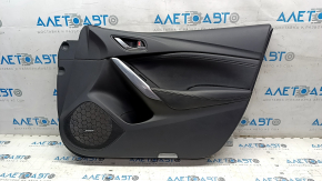 Mazda 6 14-15 front right door trim, black with black cloth insert, black leather armrest, chrome insert