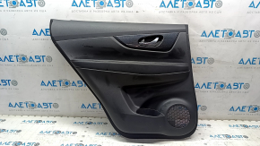 Rear left door panel for Nissan Rogue 14-16, black with black plastic insert, black leather armrest, glossy carbon molding, scratches
