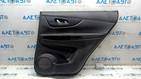 Rear right door panel for Nissan Rogue 14-16, black with black plastic insert, black leather armrest, glossy carbon molding, scratches