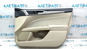 Front right door panel for Ford Fusion mk5 13-14 beige with beige insert, leather armrest, gray molding, structure, scratches, dents, tear