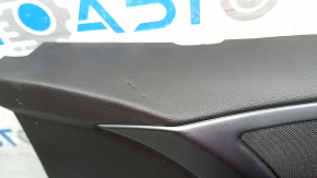 Front right door trim panel for Ford Fusion mk5 13-14, black with black cloth insert, leather armrest, glossy gray molding, dents