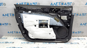 Front right door trim panel for Ford Fusion mk5 13-14, black with black cloth insert, leather armrest, glossy gray molding, dents